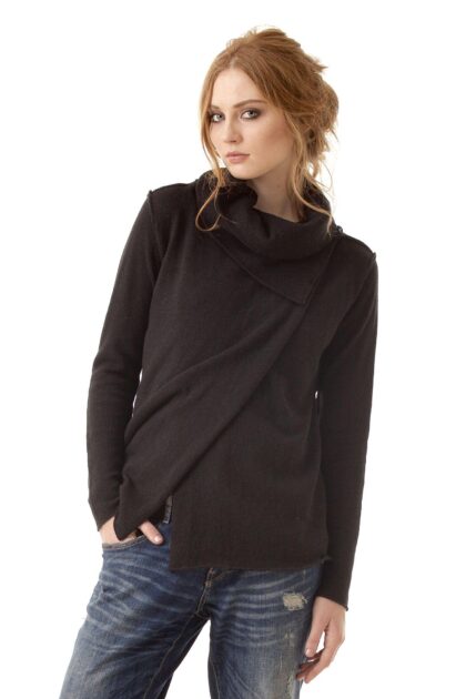 Black knit alpaca wool cowl collar cardigan MELISSA