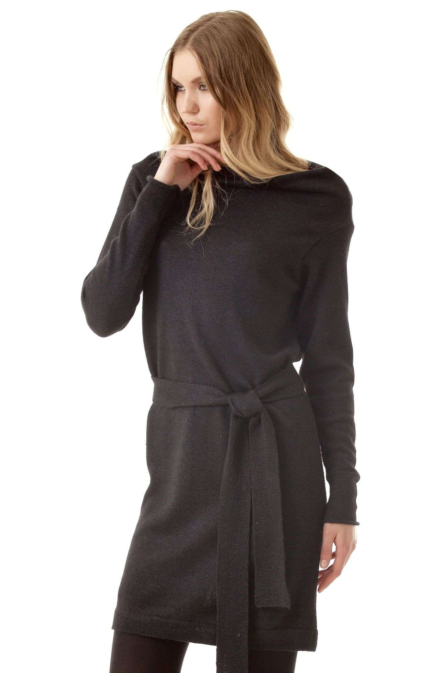 Black knit draped dress PATRICIA made of 100% alpaca wool