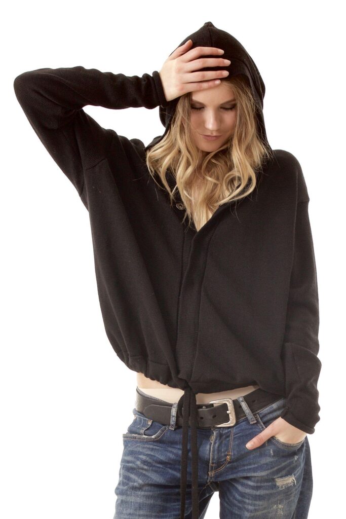 17312 Black Hooded Cardigan main image 1