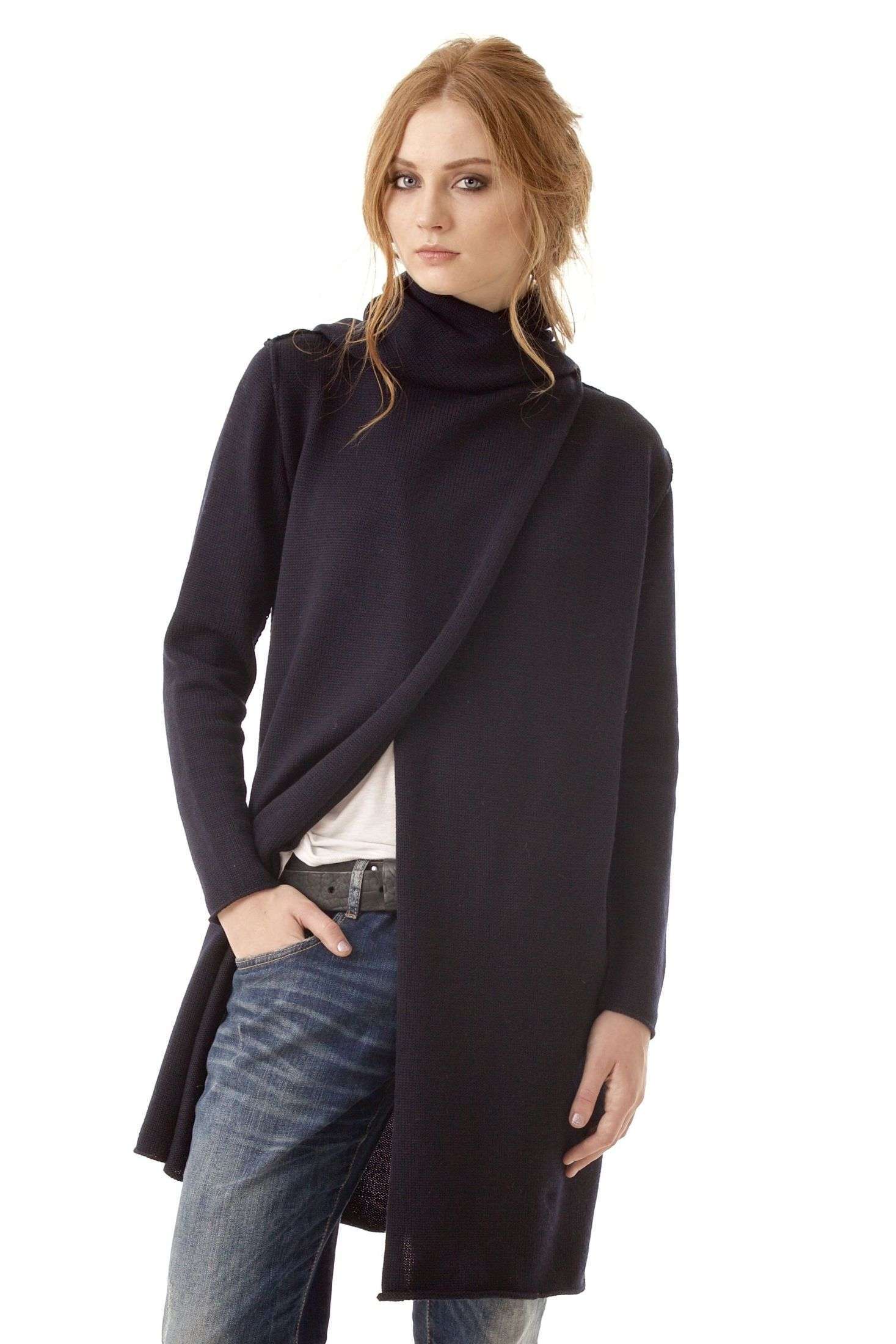 Long wrap cardigan ODETTE made of 100% merino wool, color black