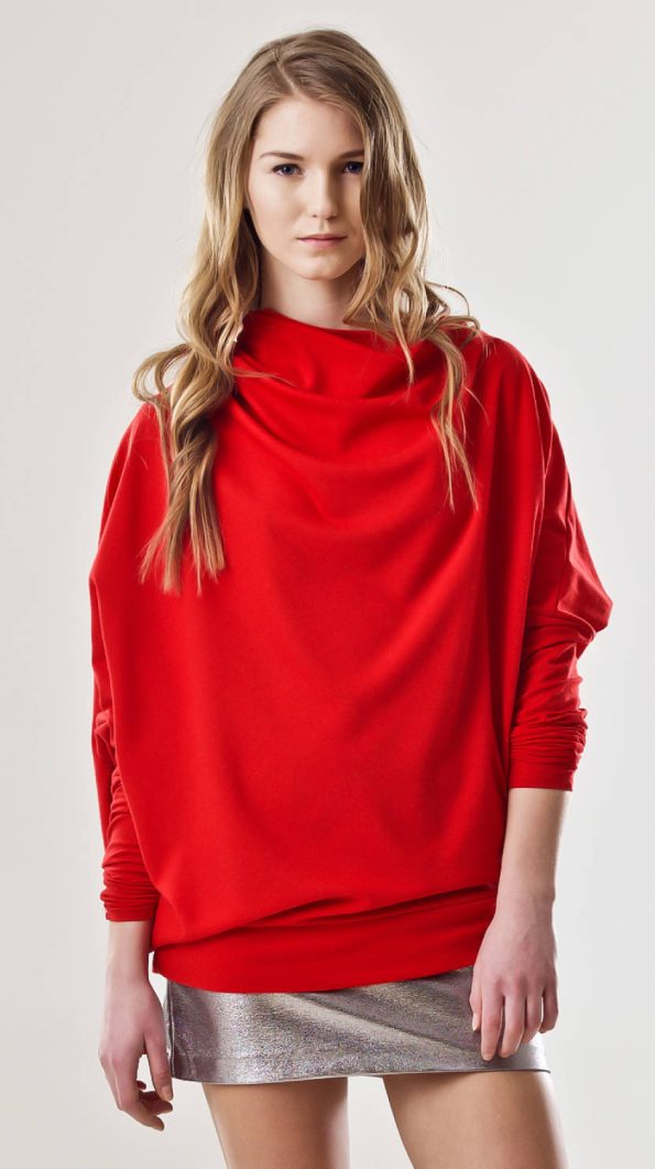 Asymmetric red oversized pullover jersey DELPHINE