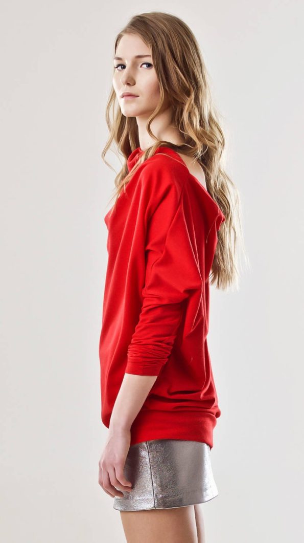 Asymmetric red oversized pullover jersey DELPHINE