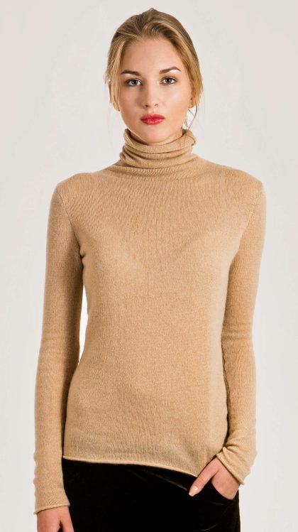 Camel cashmere turtleneck womens sweater damen pullover MARGO | Cashmere sweaters and cardigans by Krista Elsta Knitwear