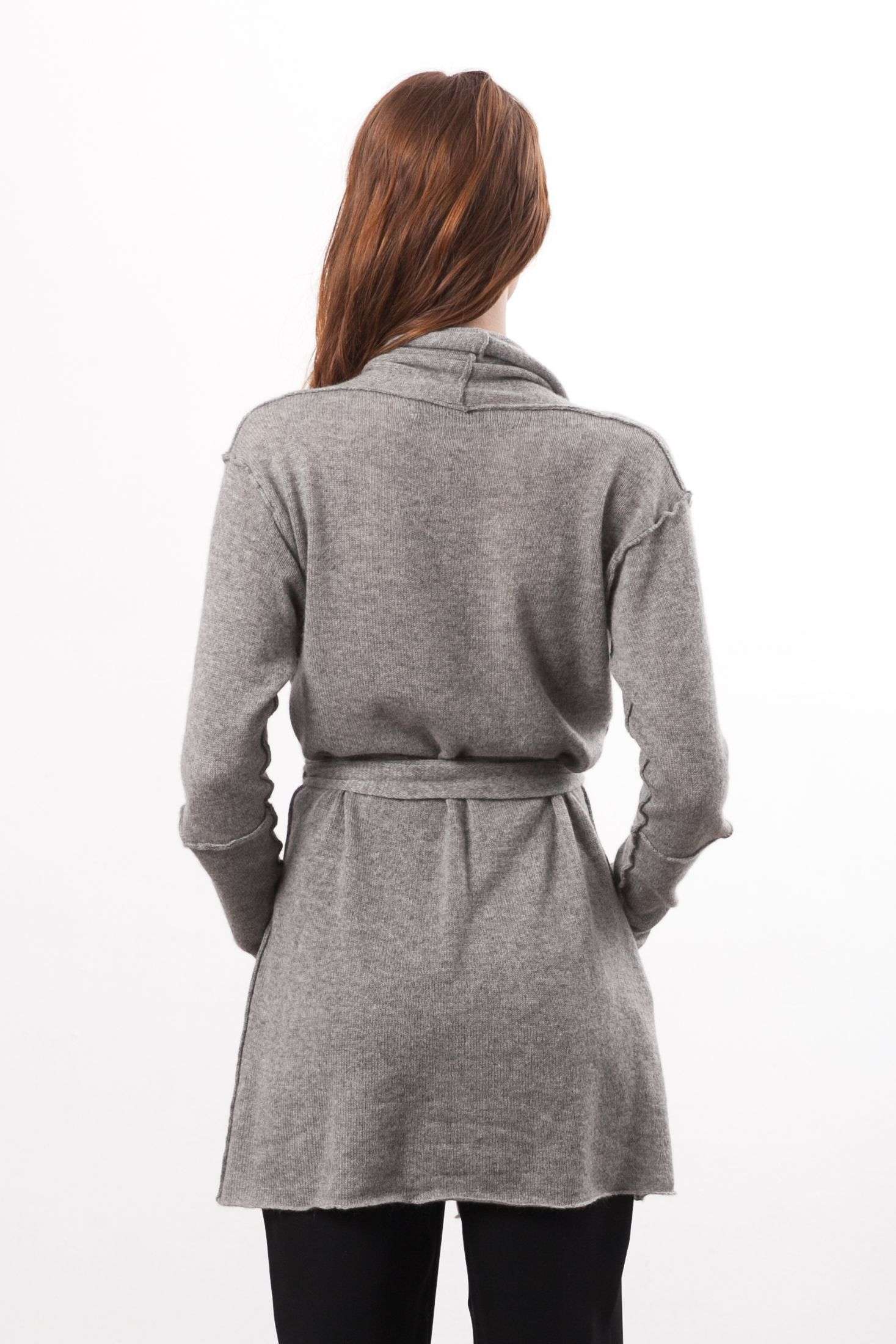 Cashmere wrap cardigan VANESSA in grey by Krista Elsta. Back view.
