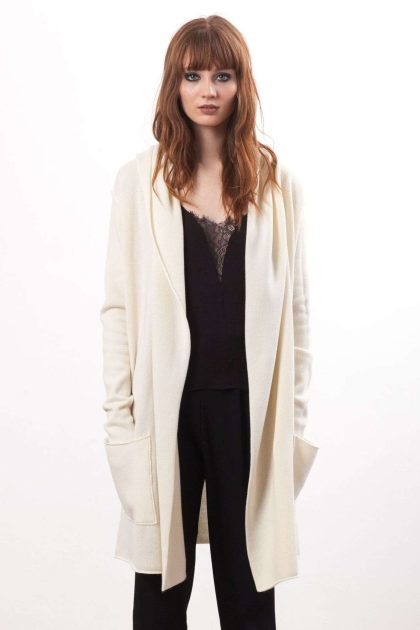 Off-white cashmere cardigan with hood EDITH