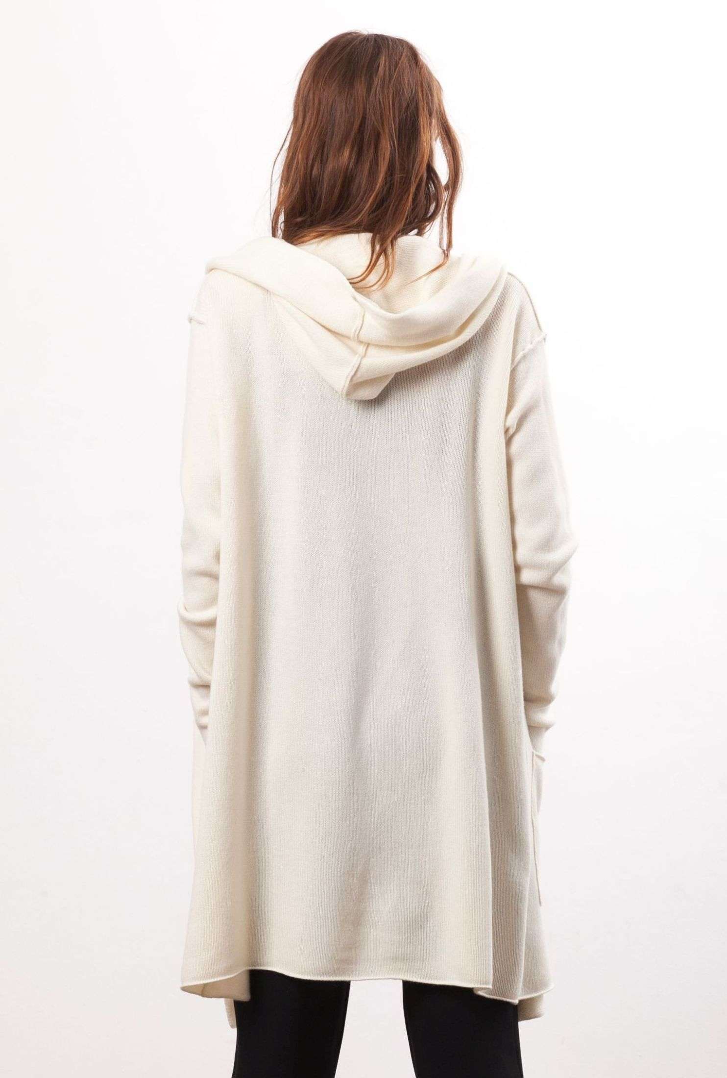 Off-white cashmere wrap cardigan with hood EDITH from the back
