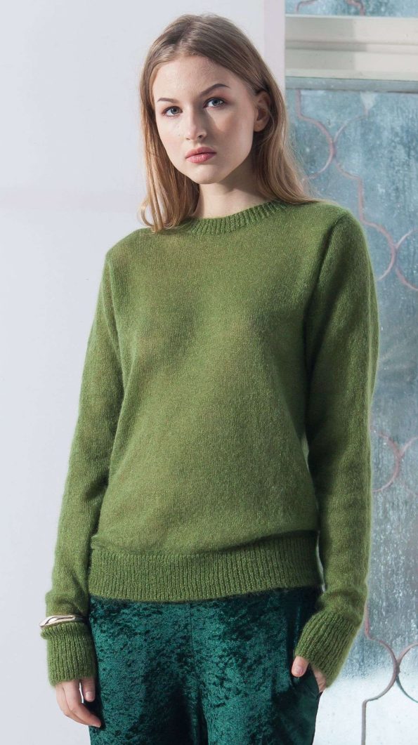 Green mohair crew neck womens sweater damen pullover ADELE GREEN
