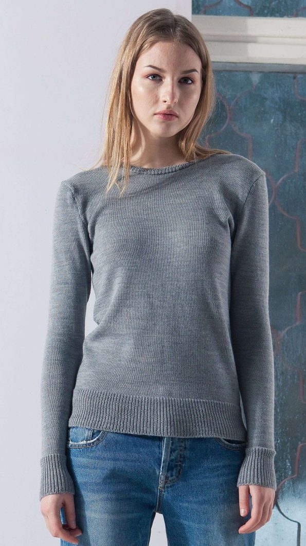 Grey merino crew neck womens sweater damen pullover TOY