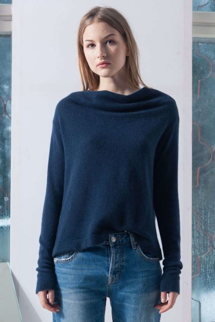 Navy blue cashmere sweater AGNES handmade of 100% cashmere