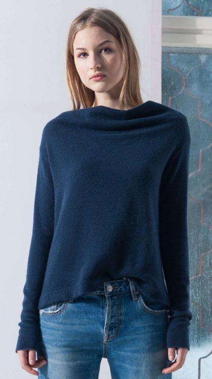 womens sweater, sweater womens, cashmere sweater, cashmere sweater womens, navy sweater, dark blue sweater, black sweater, knit sweater, off shoulder jumper, wool pullover, women wears soft wool sweater and stands near window, young woman clothing