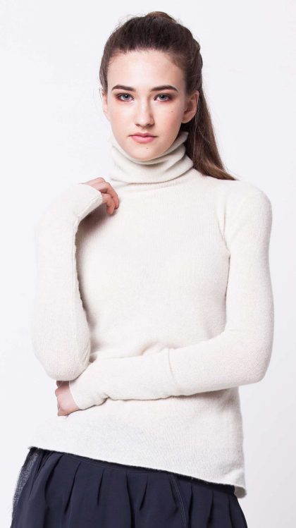 White cashmere turtleneck womens ladies sweater kaschmir damen pullover MARGO