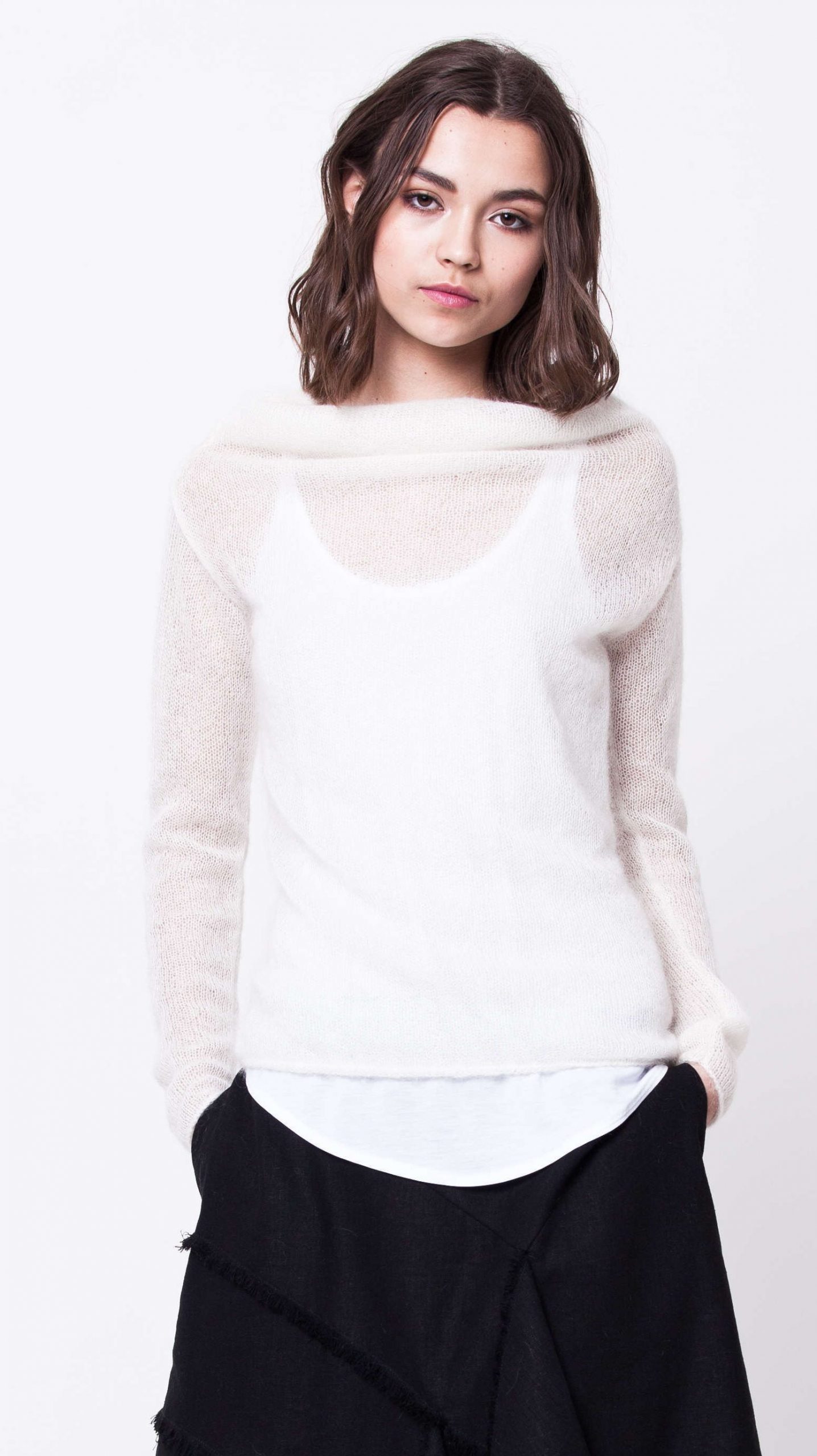 White mohair cowl neck sweater LISA