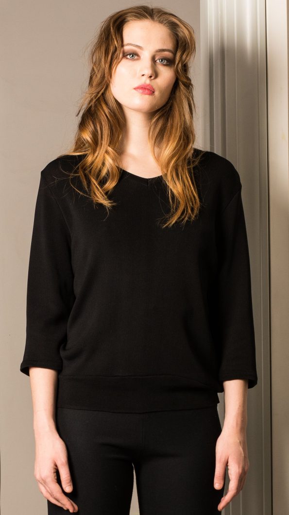 Black 3/4 sleeve v-neck womens sweater jumper pullover MIA
