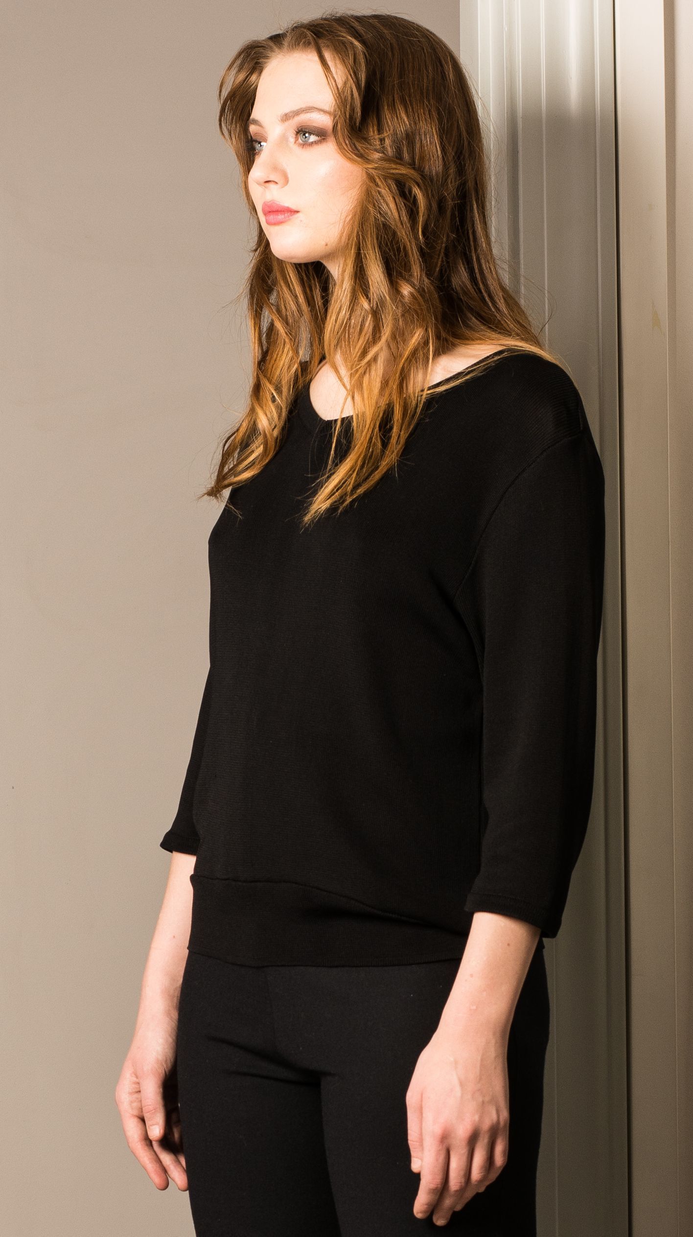 Black 3/4 sleeve v-neck womens sweater jumper pullover MIA