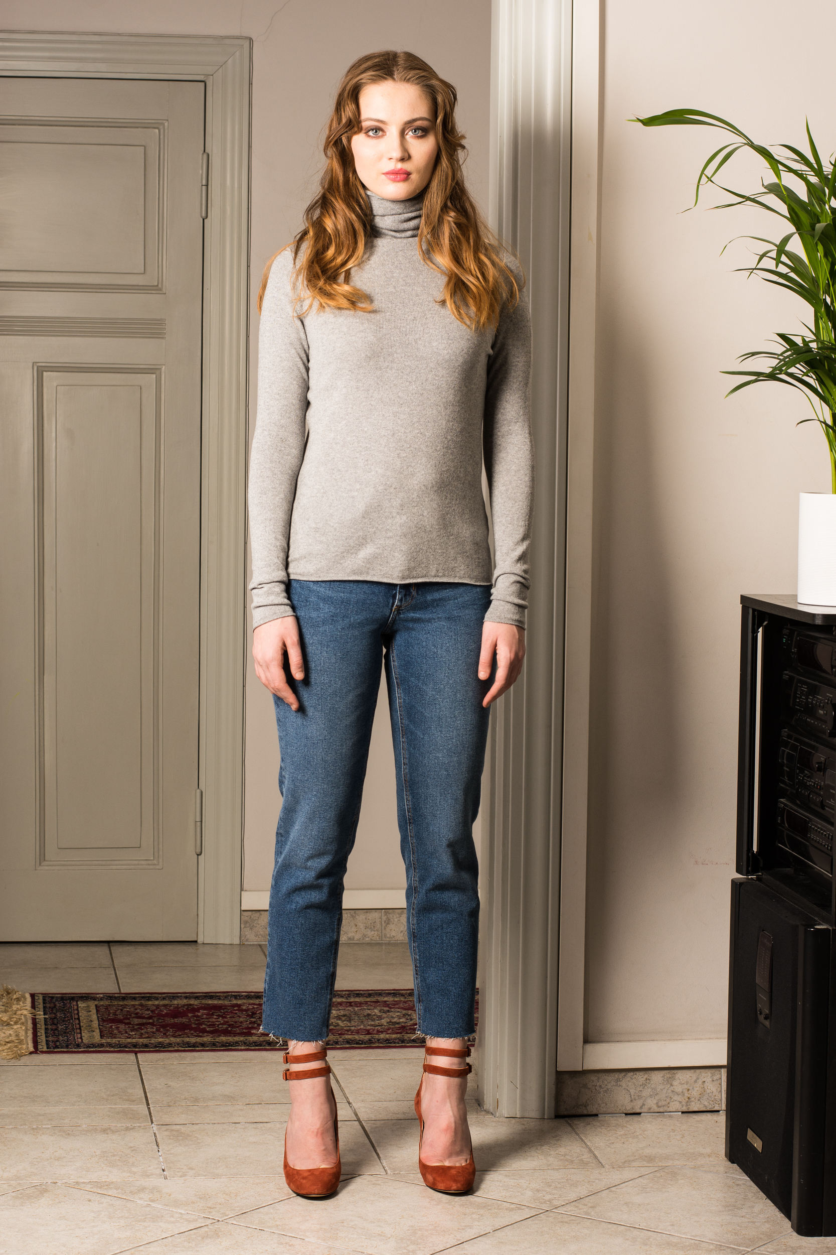 Grey cashmere womens turtleneck sweater KATE