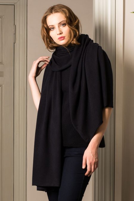 Dark blue cashmere womens scarf travel wrap LEA WIDE
