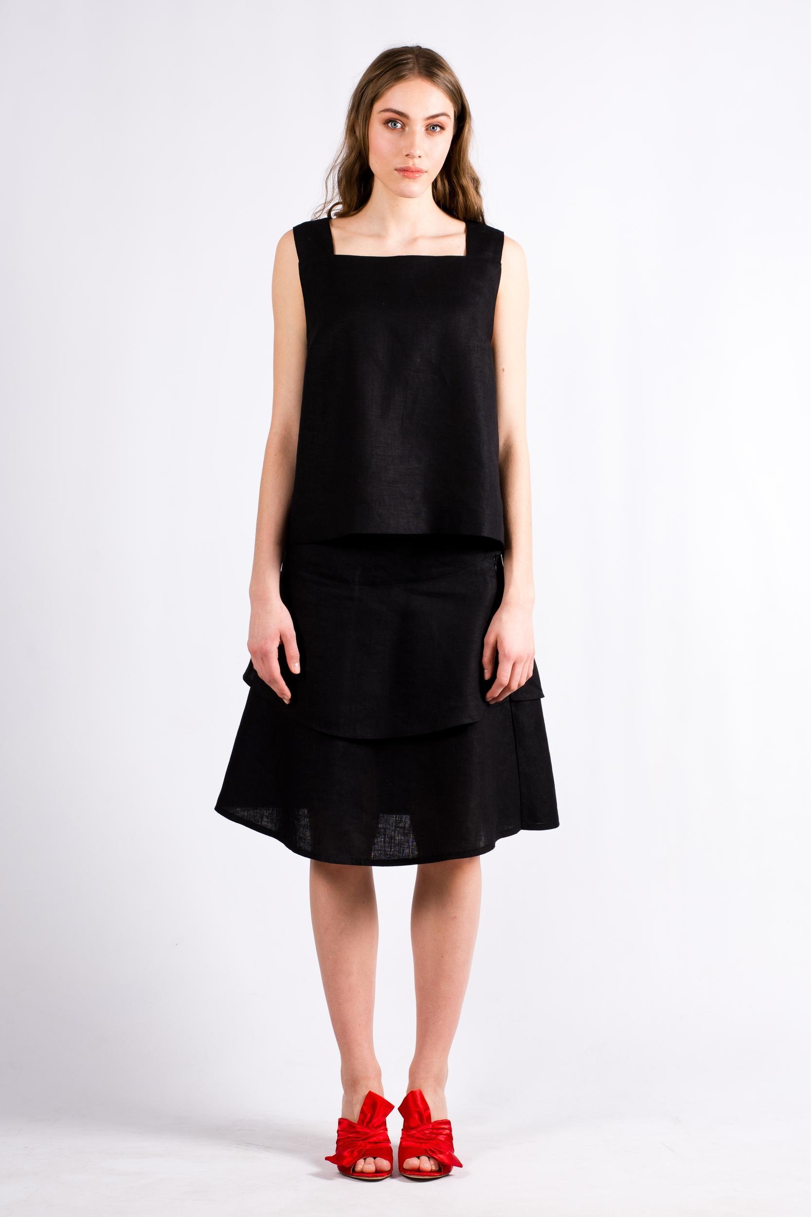 Black linen womens top skirt set