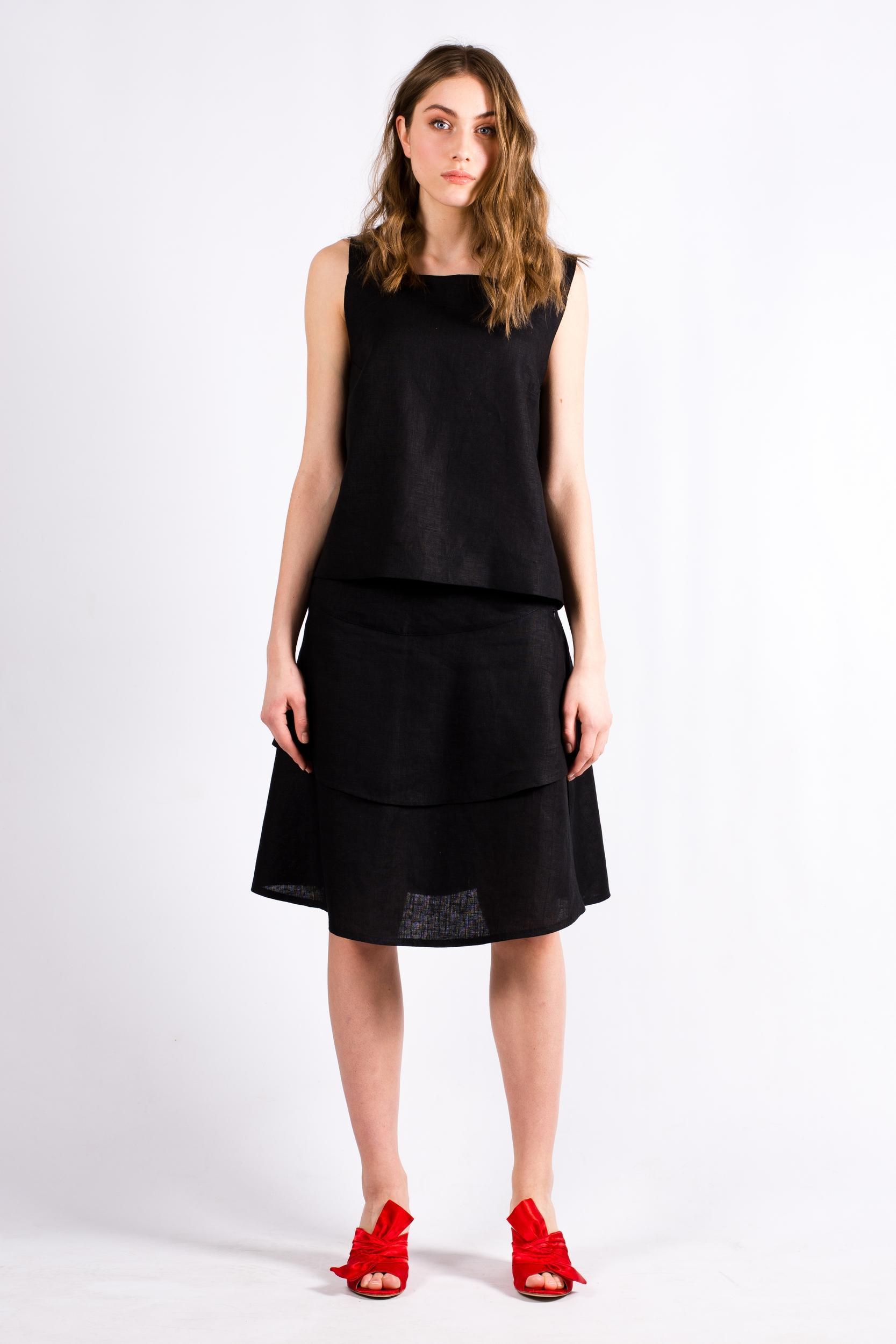 Black linen womens top skirt set