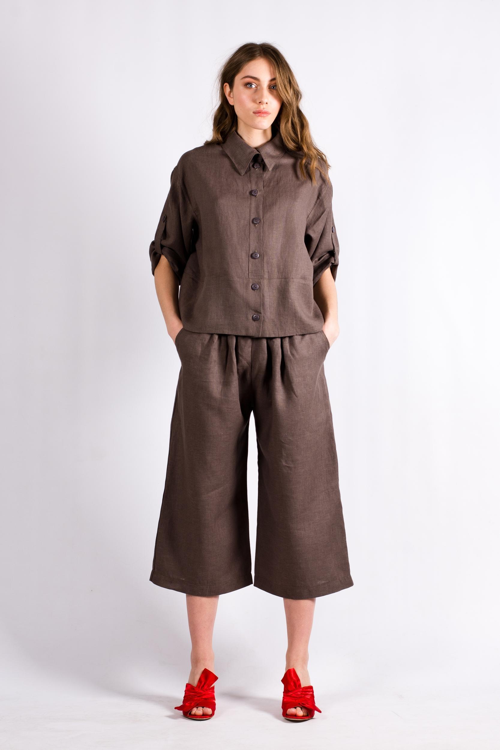 Brown linen womens pants DAGMAR