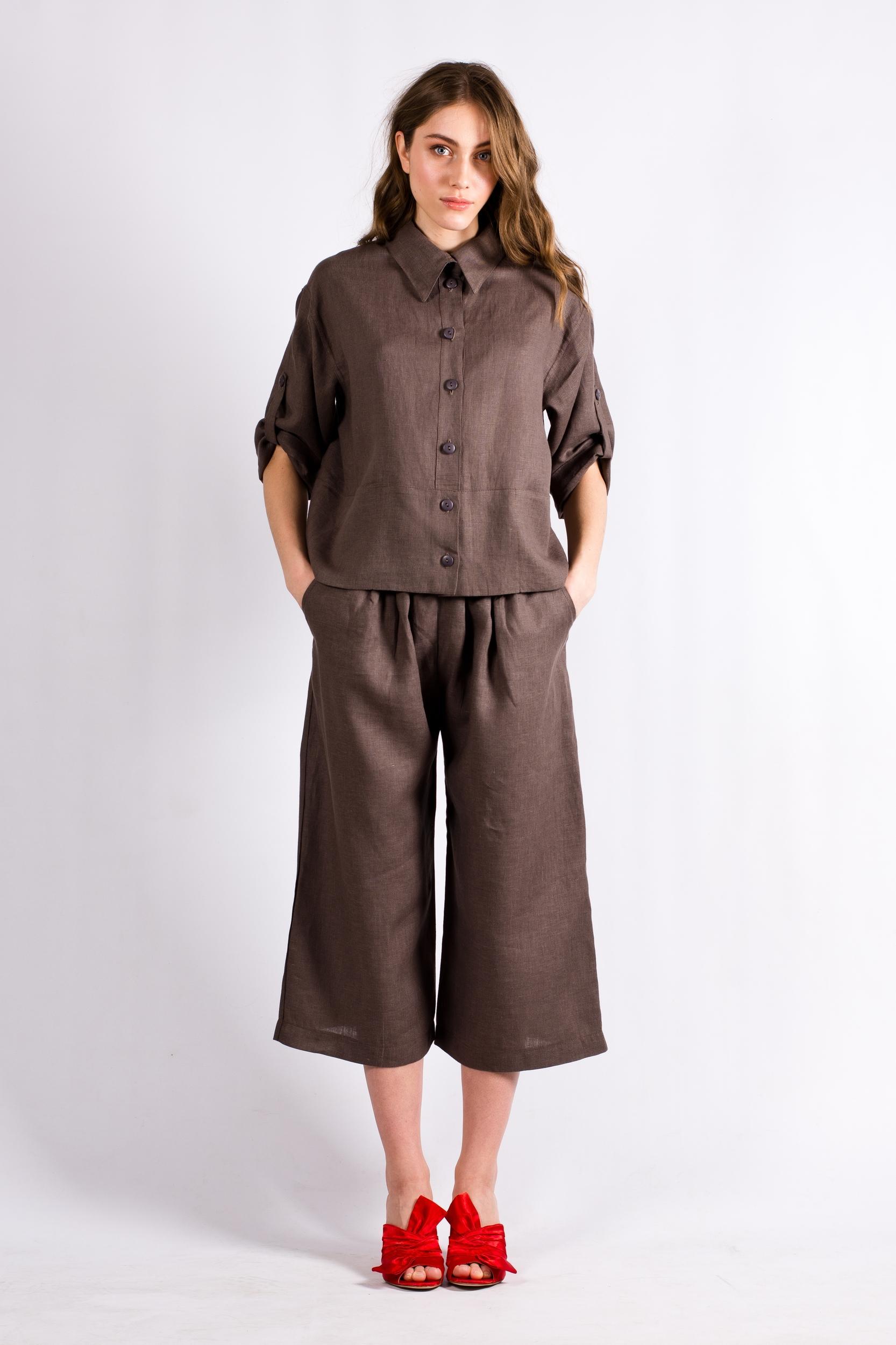 Brown linen womens pants DAGMAR