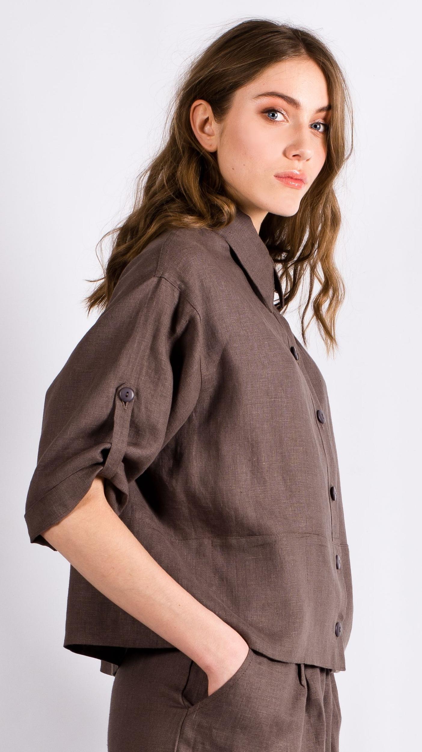 Brown womens linen shirt DAGMAR