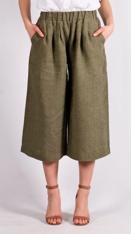 Green linen womens pants trousers capris