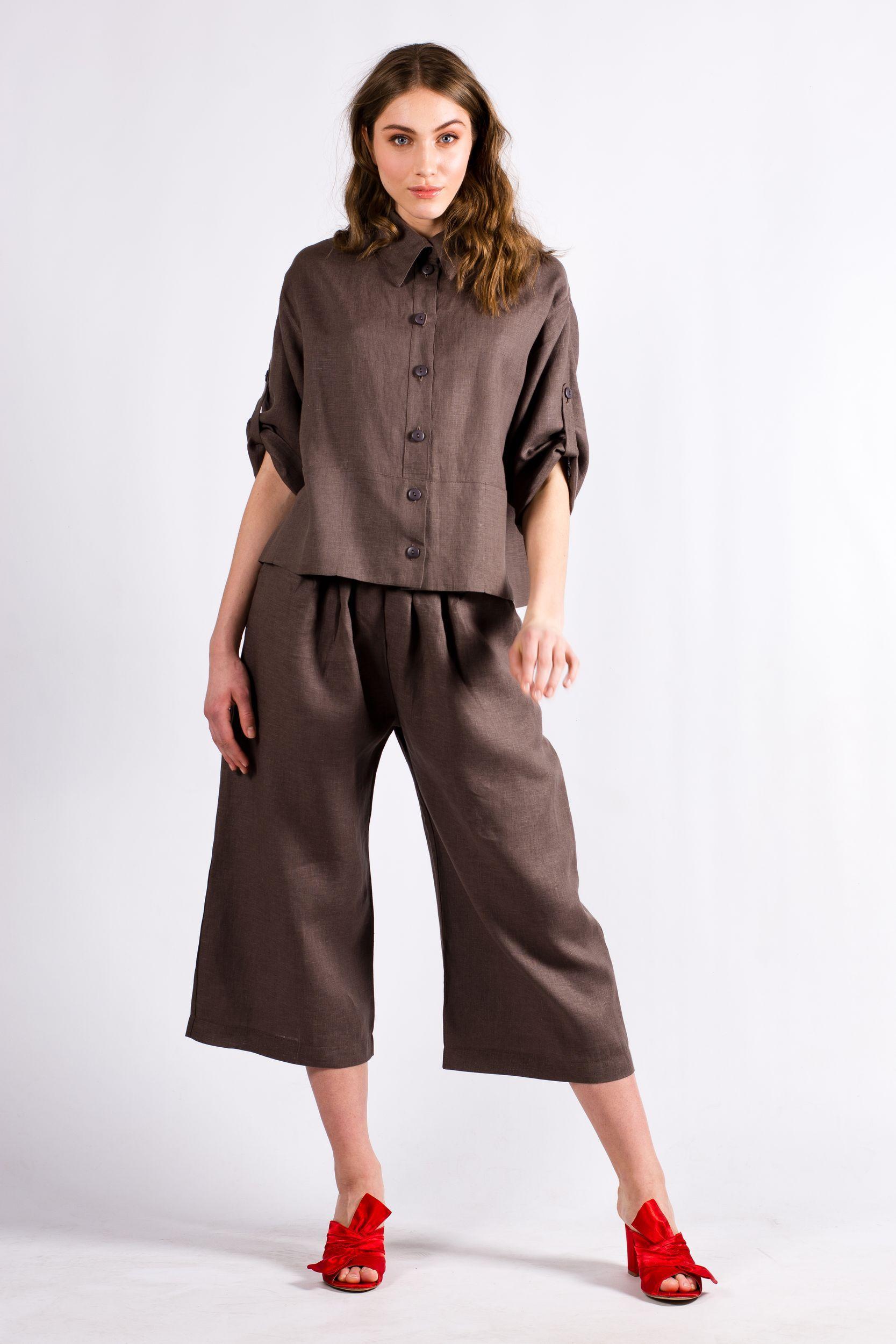 Brown womens linen set suit DAGMAR