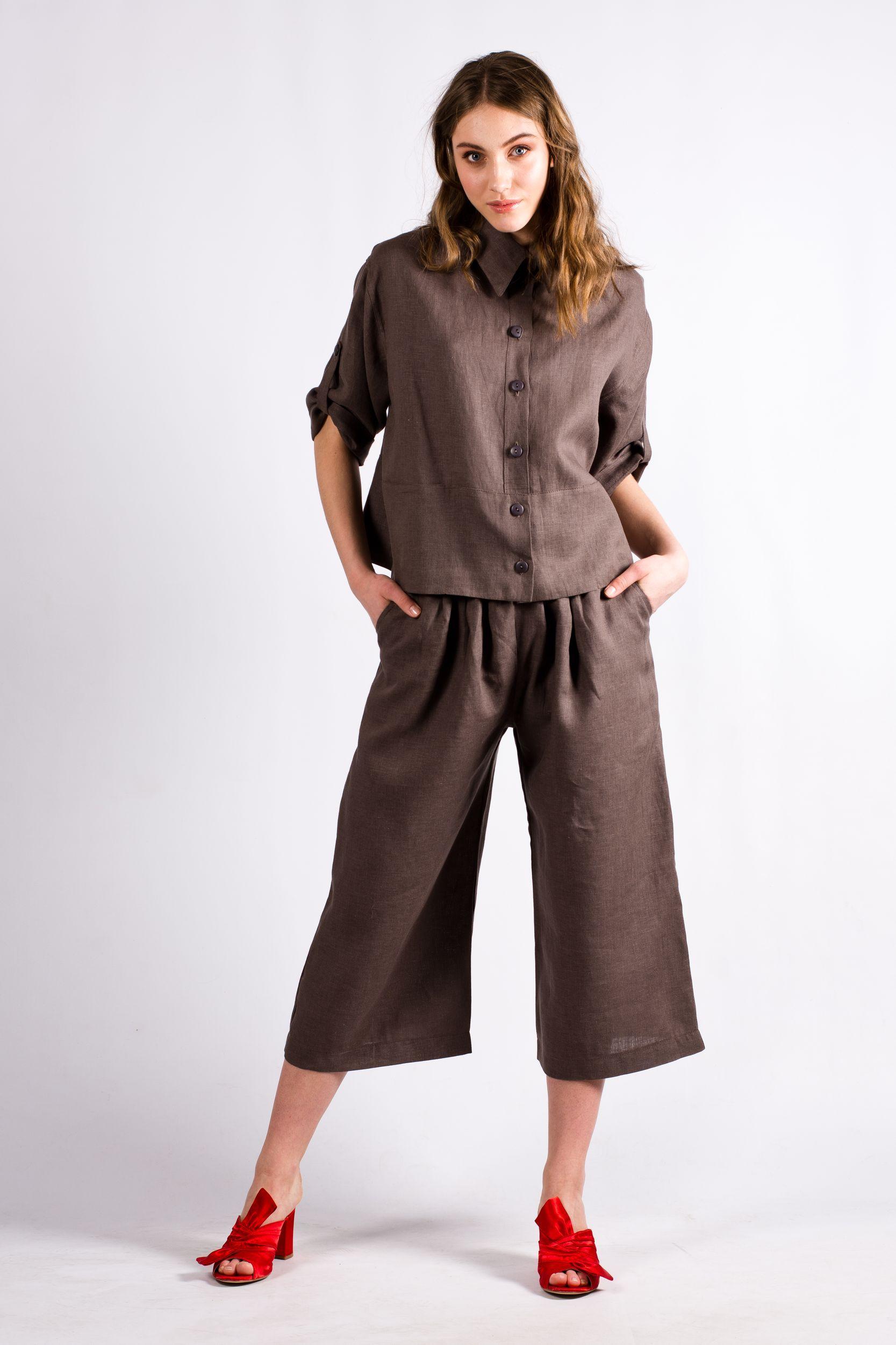 Brown womens linen set suit DAGMAR