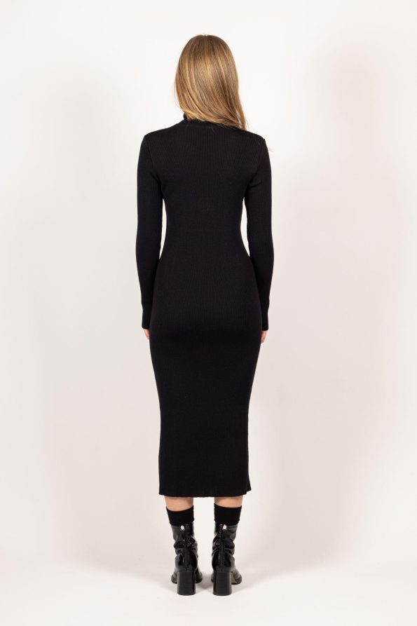 Black knitted turtleneck dress ALICE from the back