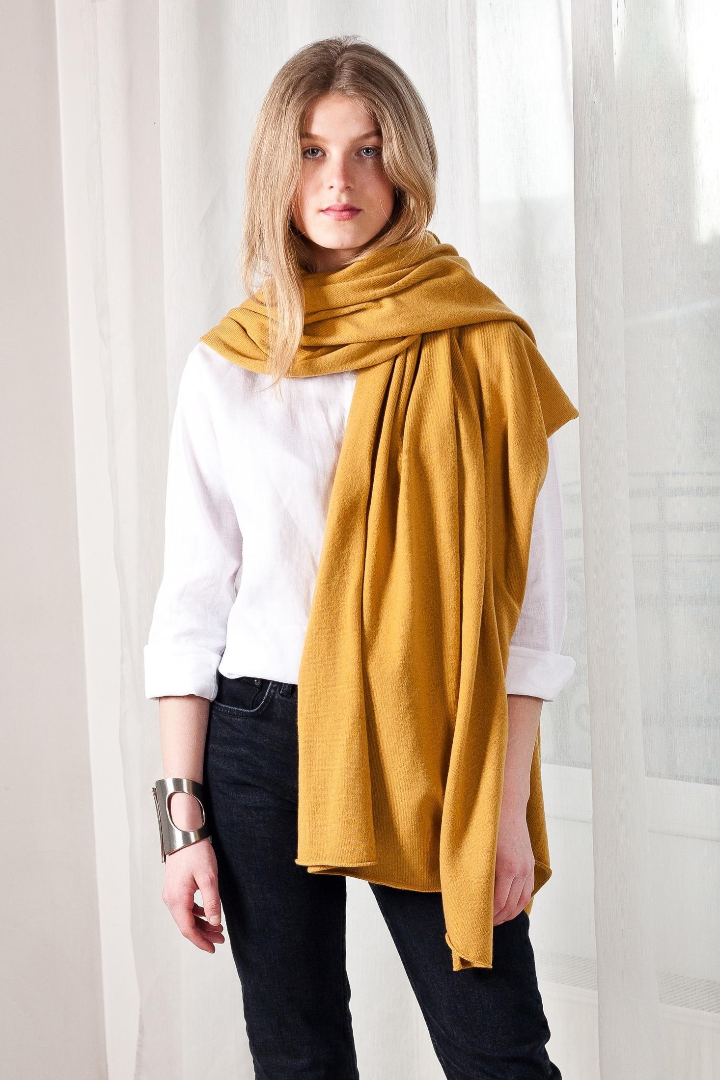 100% cashmere mustard yellow scarf travel wrap