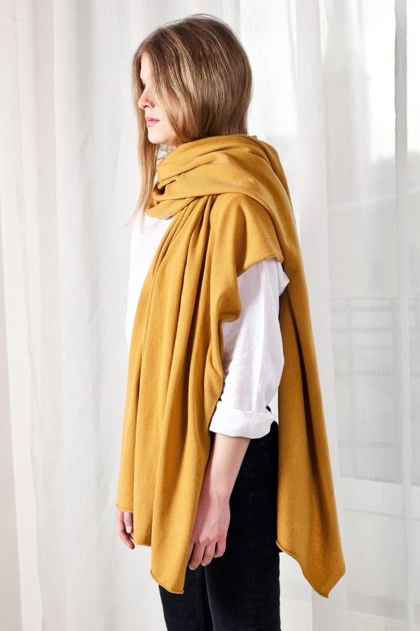 100% cashmere mustard yellow scarf travel wrap