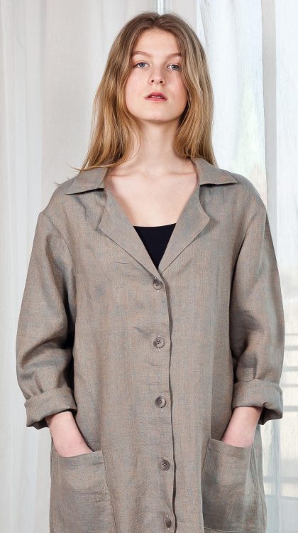 Linen coat long cardigan grey womens