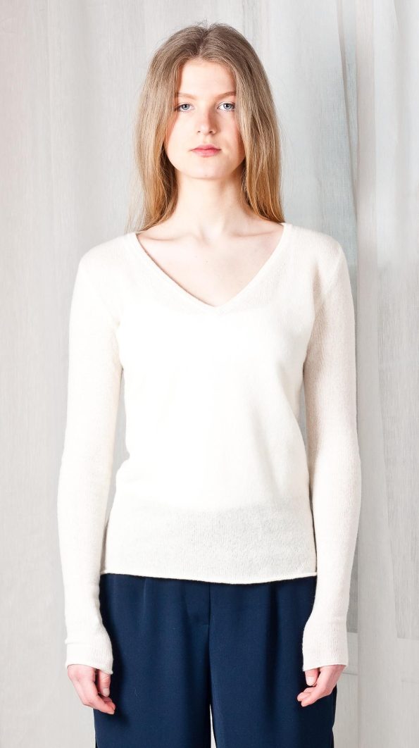 Off-white cashmere v-neck womens sweater