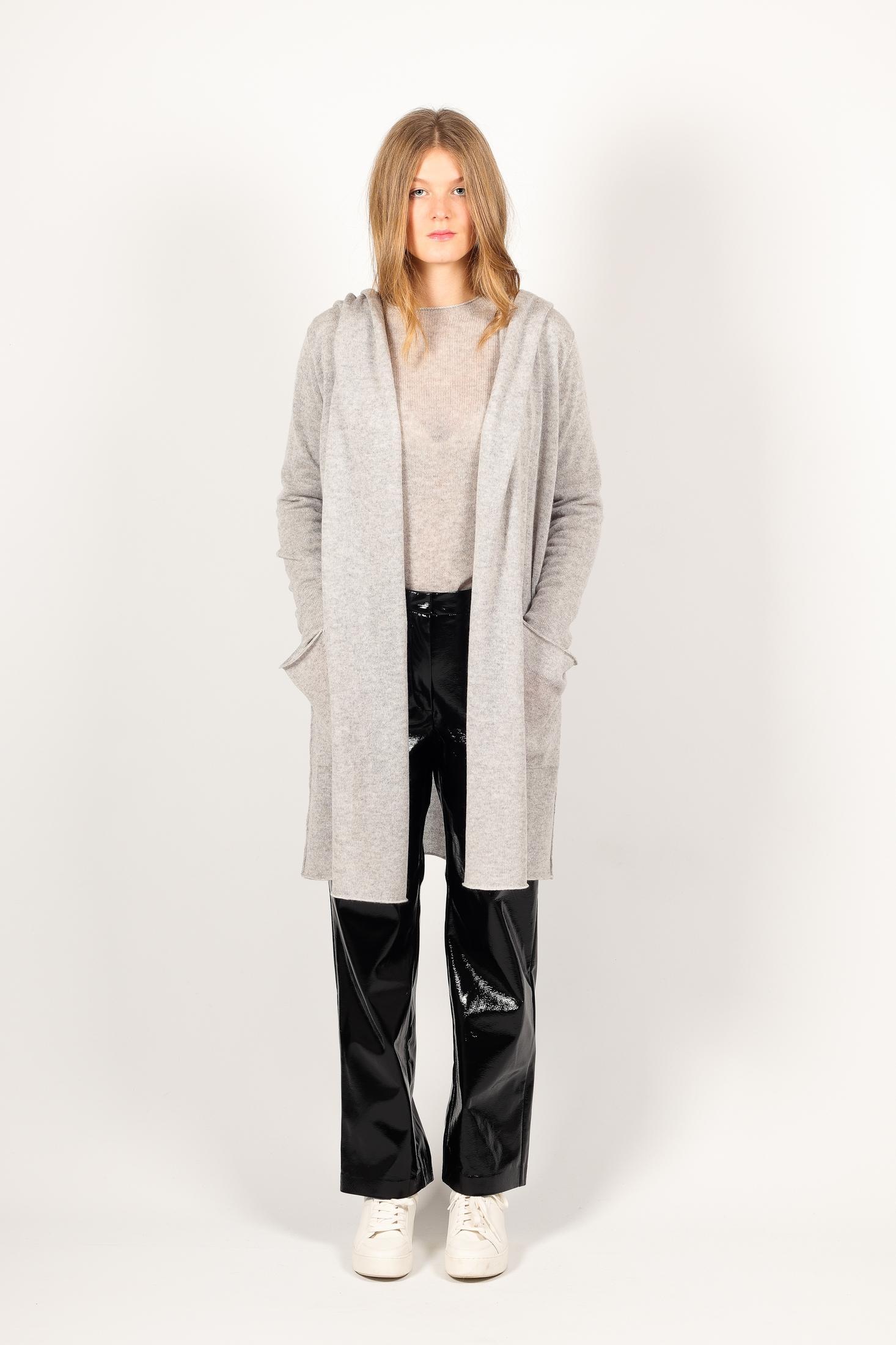 Long knit cashmere coat in grey