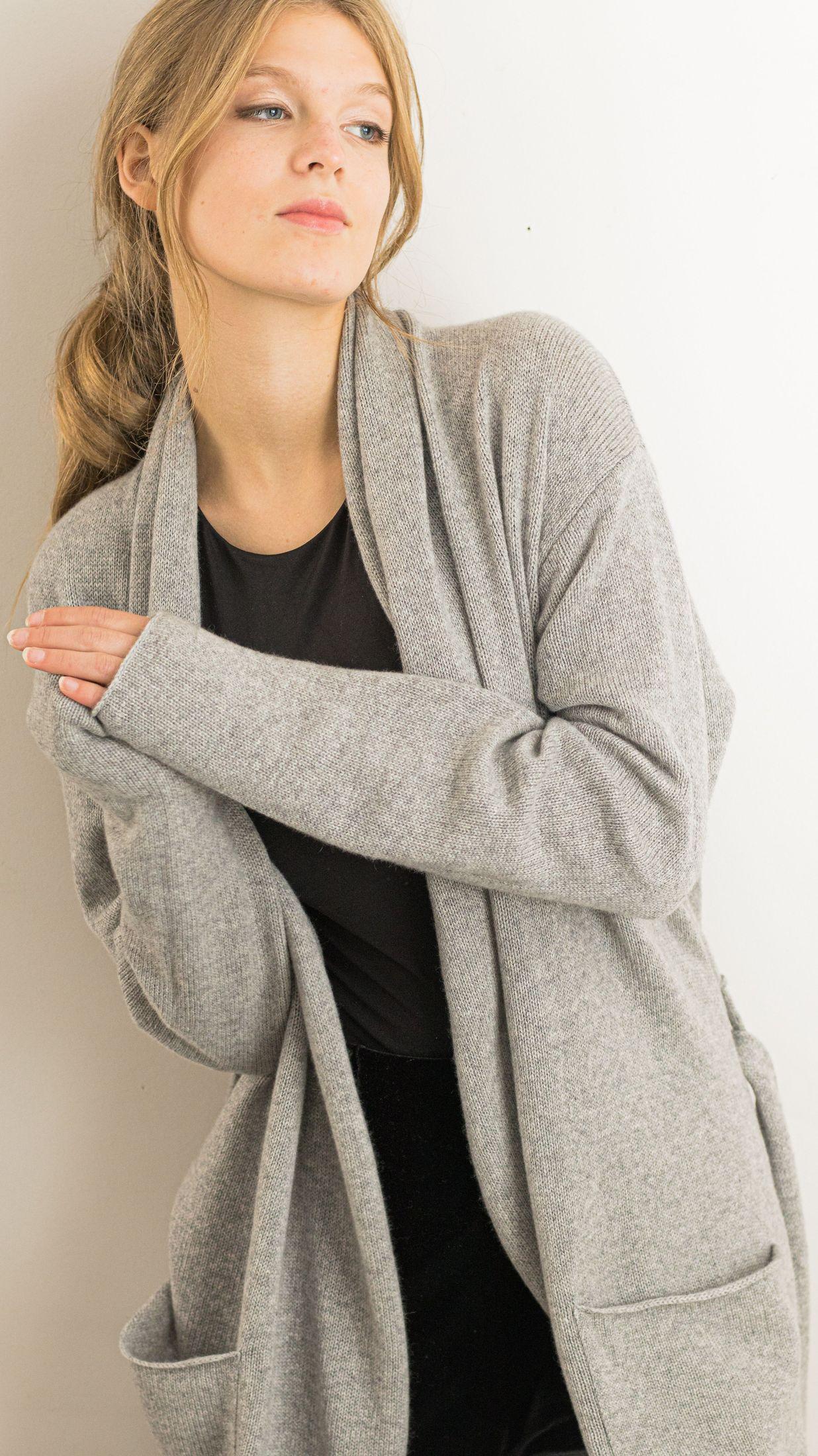 Cashmere shawl collar long sleeve cardigan sweater OLIVIA