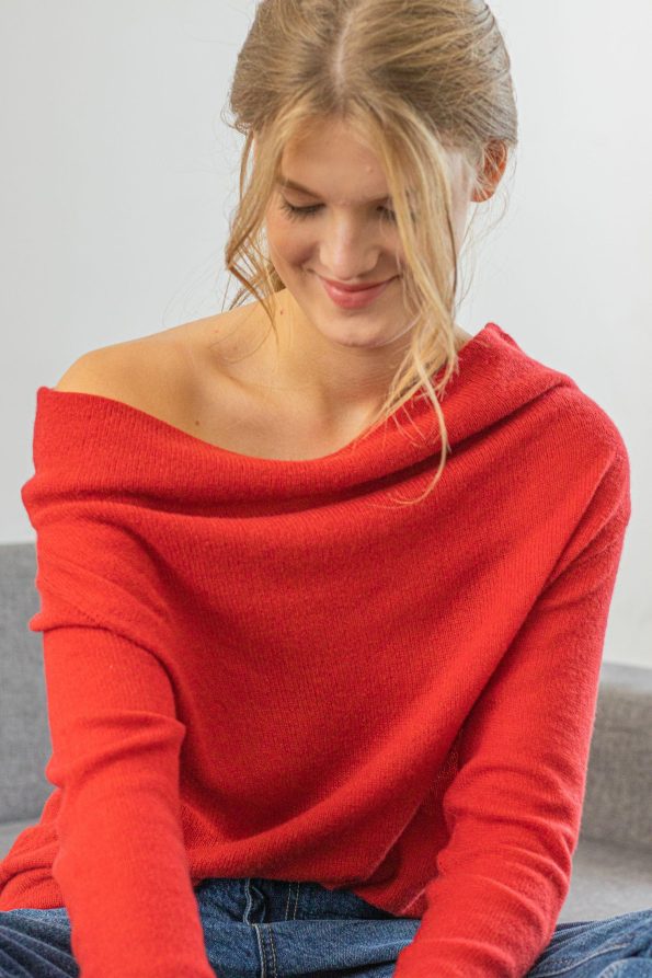 Red cashmere womens sweater AGNES