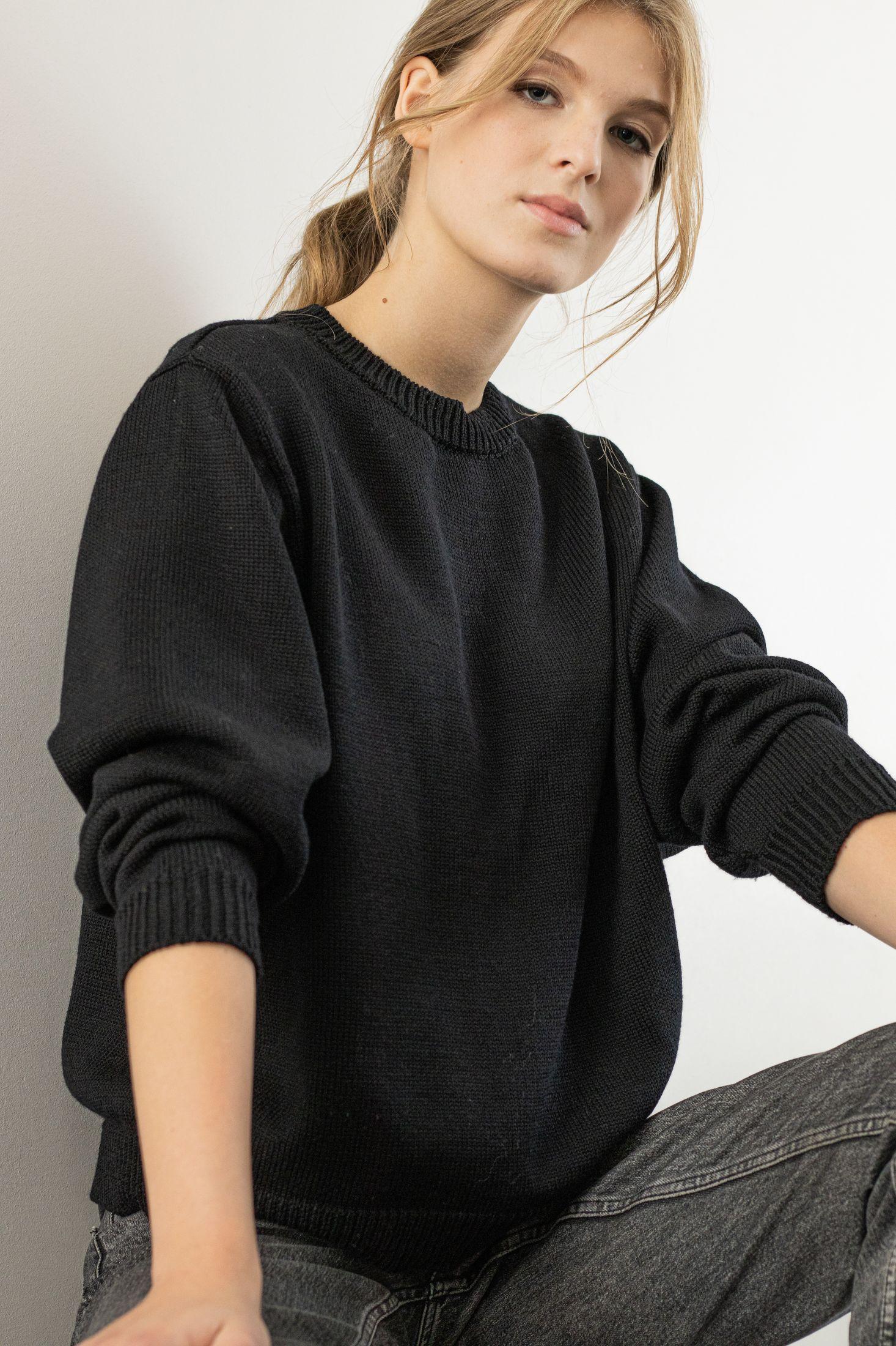 Crew neck merino wool sweater FRIDA BLACK