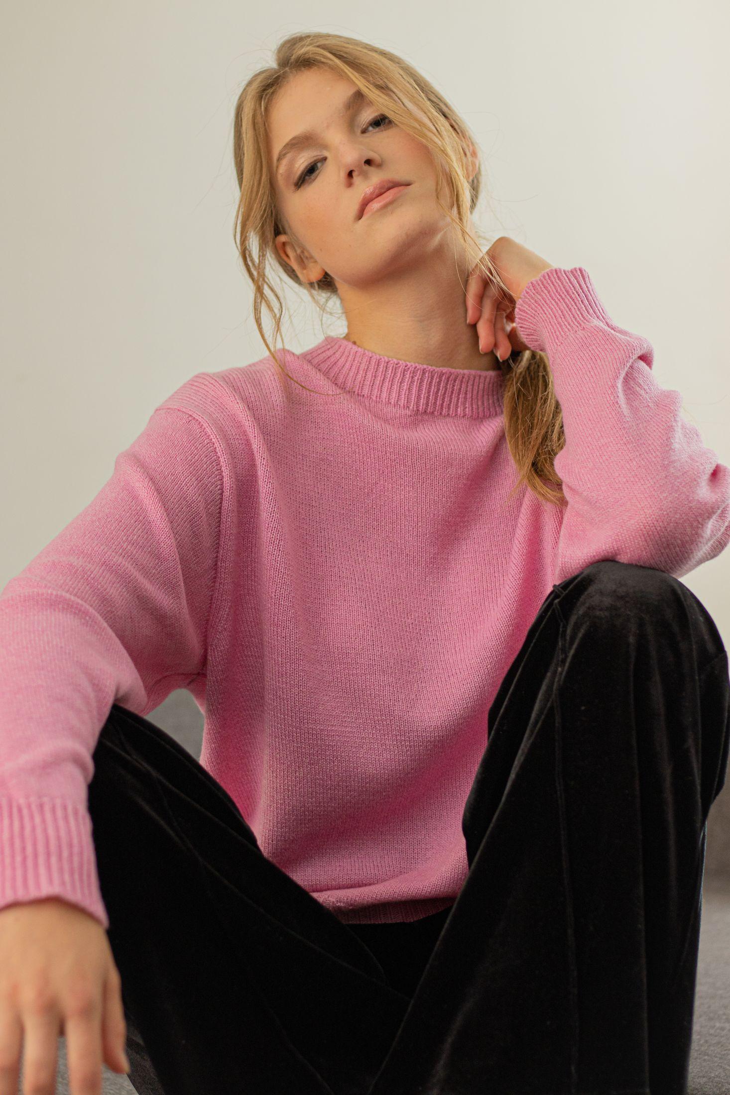 Loose fit oversized crew neck sweater womens FRIDA PINK