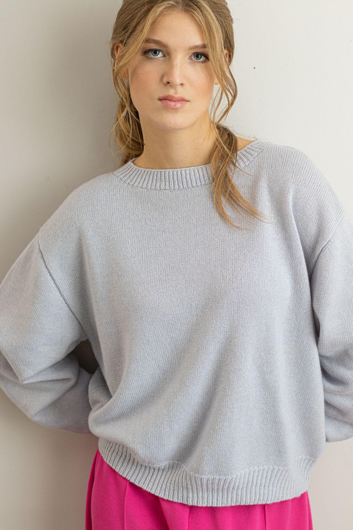 Crew neck cashmere-silk blend sweater FRIDA BLUE