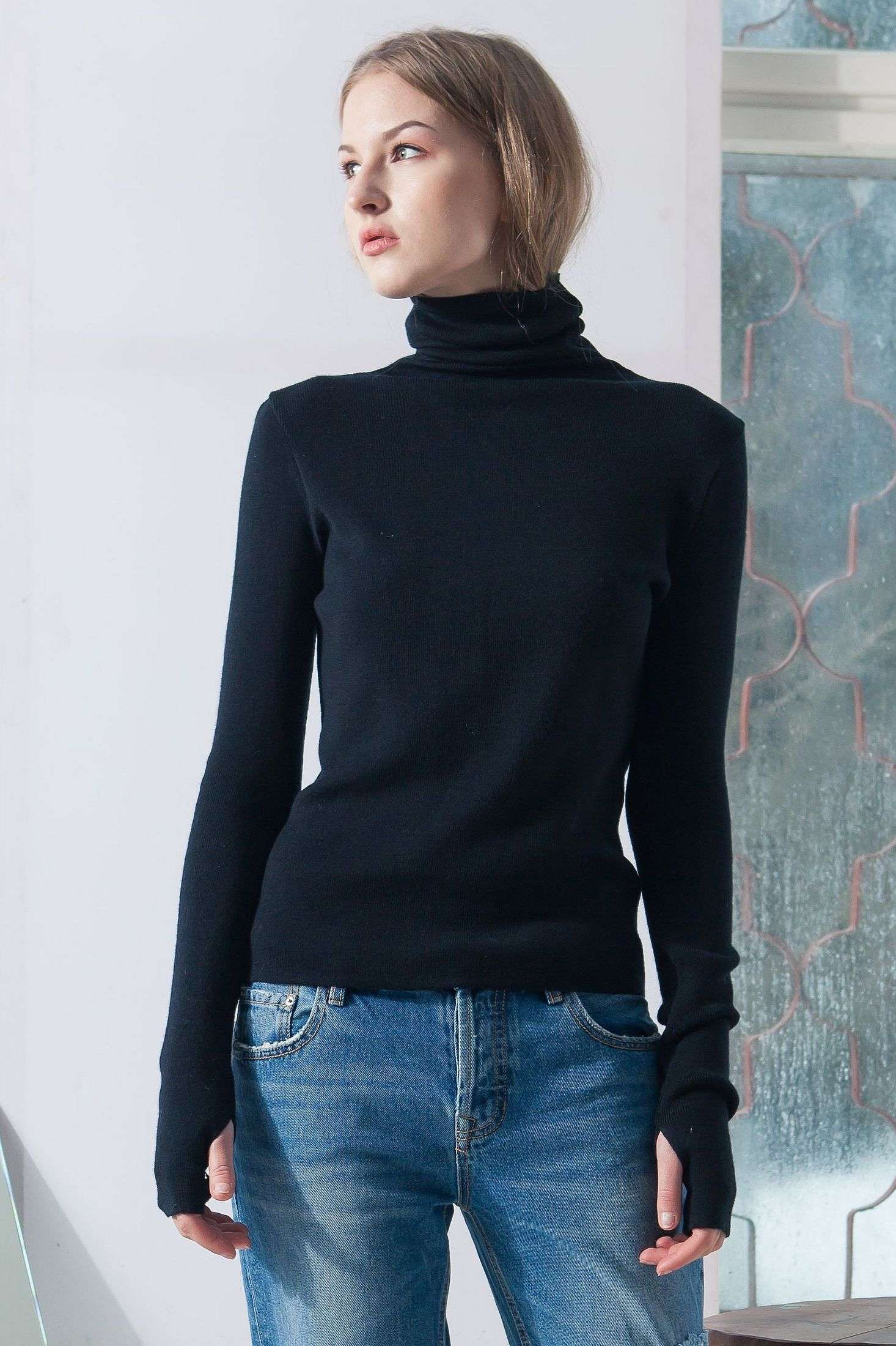 Black turtleneck sweater ADA with thumbholes