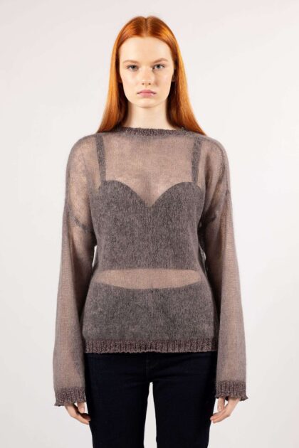 Luna: Cozy brown mohair sweater with a transparent knit—winter chic