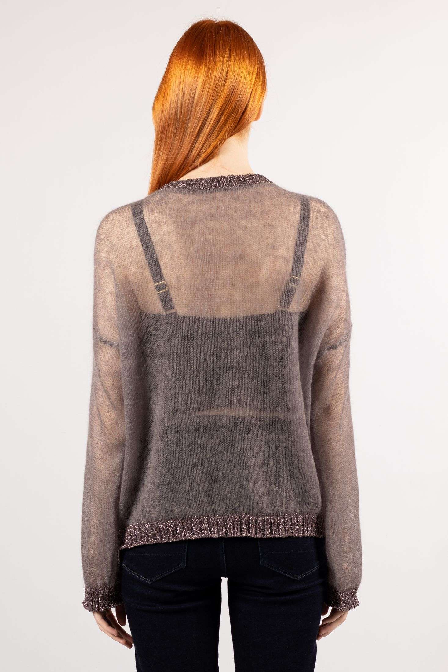 Luna: Luxurious warmth meets style in this brown mohair sweater with a transparent knit twist.