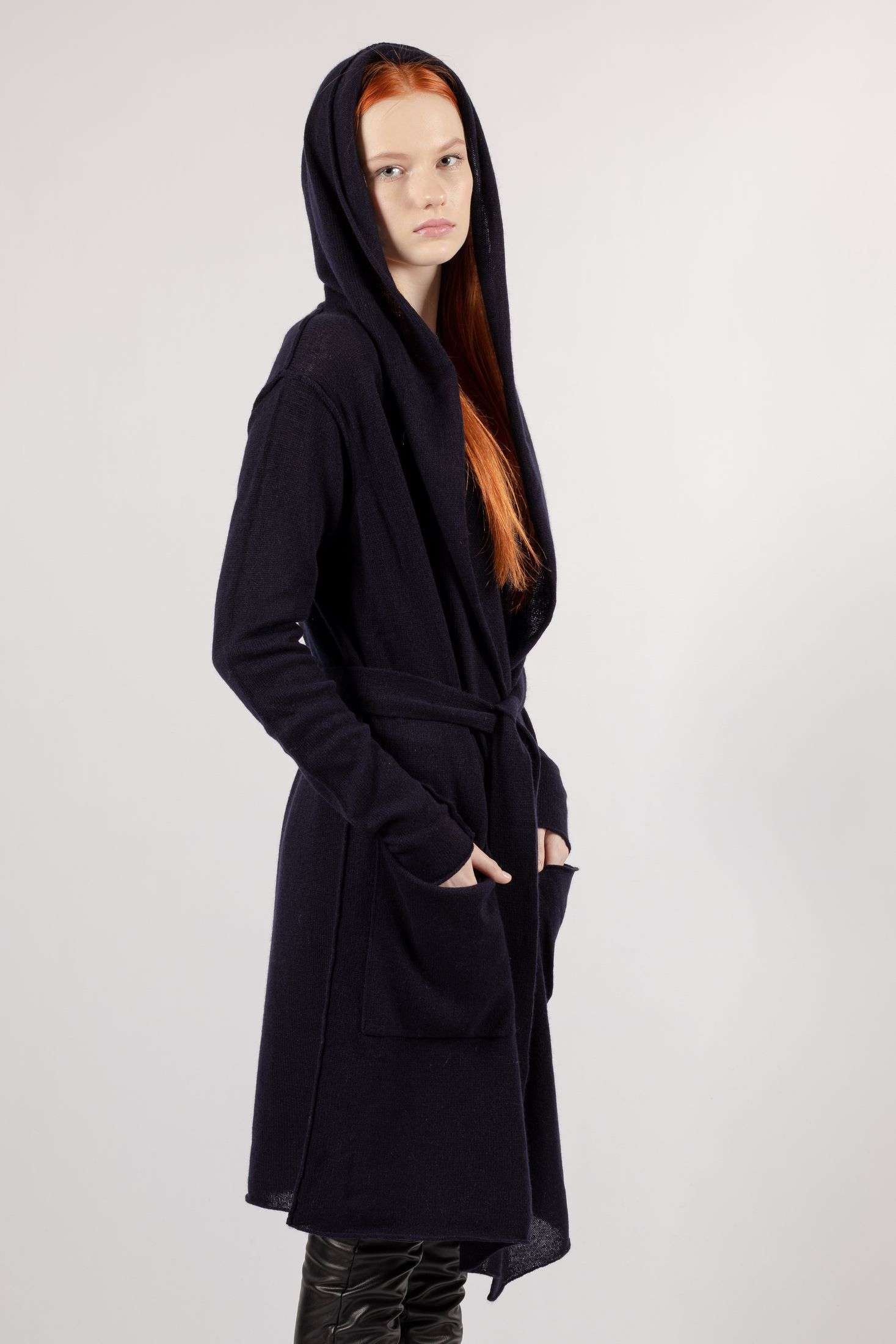 Stay Cozy in the Alethe Dark Blue Cashmere Hooded Cardigan