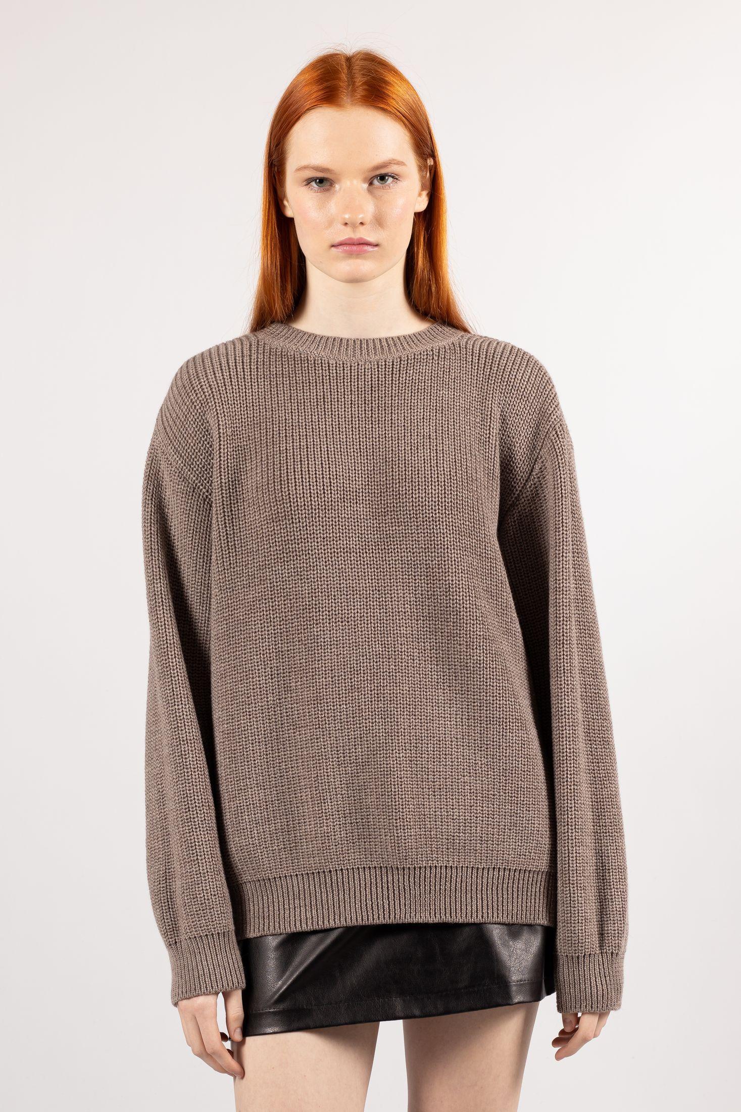 Brown merino wool sweater jumper, detachable collar