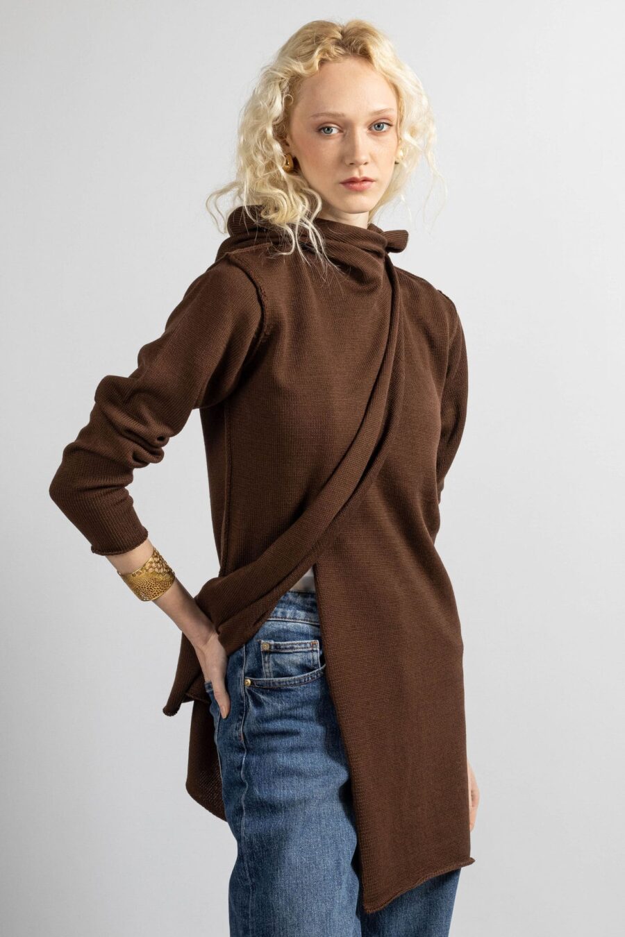 Original Story Karlia Short Sleeve Cashmere Cardigan Dark Chocolate